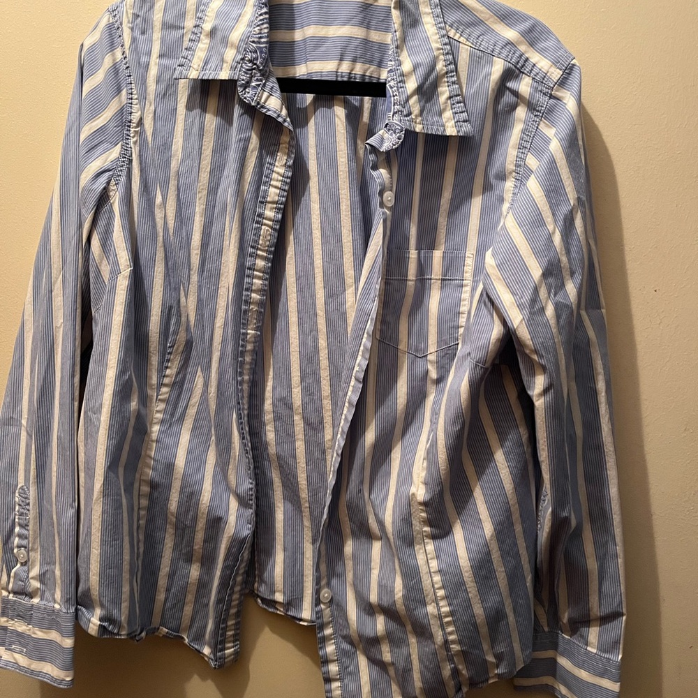 L.L. Bean Blue and White Striped Button Down Shirt